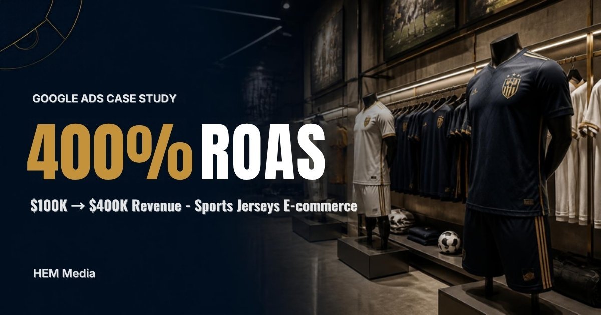 Sports jerseys e-commerce Google Ads case study: 400% ROAS